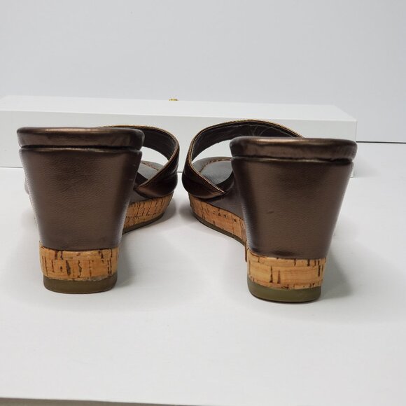 Talbots Bronze Brown Leather Upper Slip-On Wedge Sandal Size 7 1/2B - Picture 7 of 13